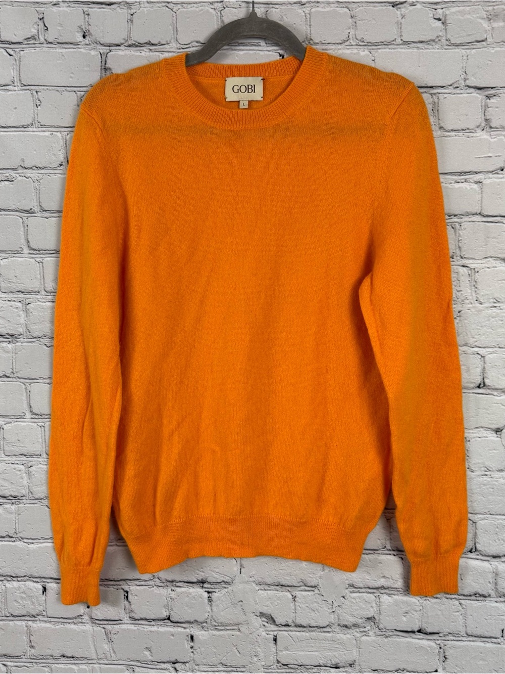 GOBI Cashmere Knit Sweater Orange Crewneck Cozy Preppy Minimalist Quiet Luxury L